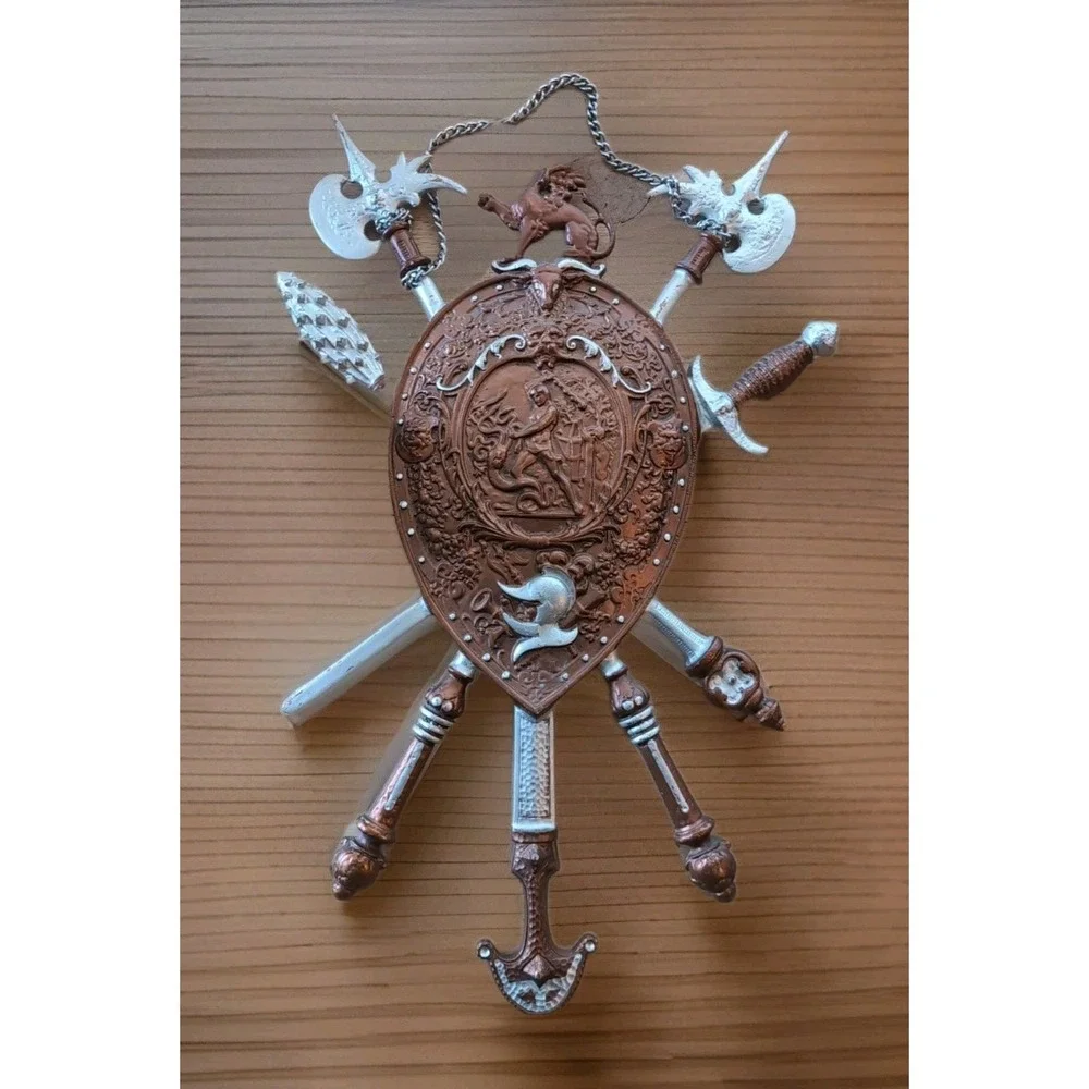 Cast Iron Shield Coat of Arms Swords Axes Dragon Perseus vs Medusa 32 X‎ 22